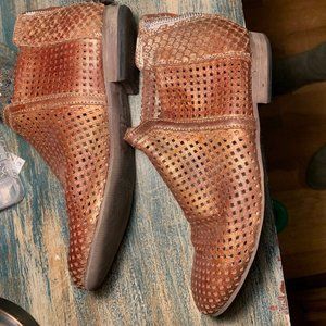 Free People Distressed Copper Leather Mesh Boots